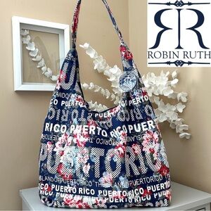 Robin Ruth Puerto Rico Canvas Hobo Bag MultiColor Floral NWT